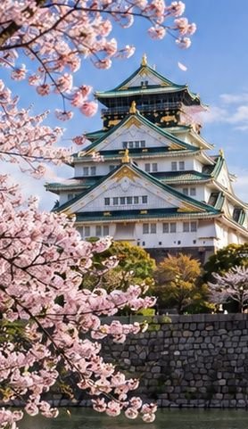 Osaka Castle with cherry blossoms